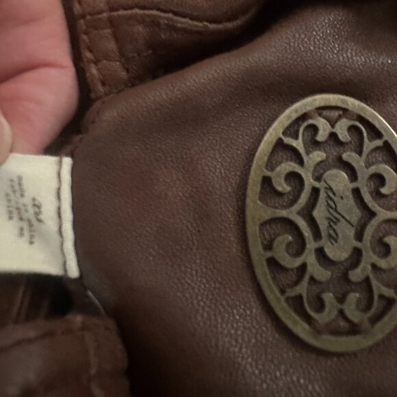 Anthropologie Leather Jacket Beautiful Brown Double Breasted Waist length XS - Picture 12 of 13